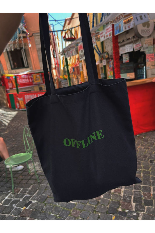 Offline Tasarım, Siyah , Kanvas Tote Bag, Bez Çanta, Kanvas Çanta