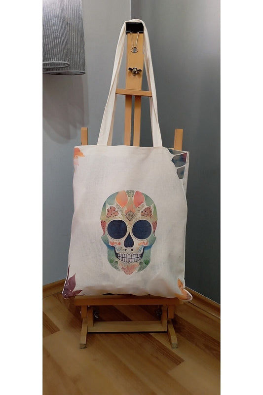 Skull Unique Art, Kurukafa Tasarım Tote Bag Bez Çanta