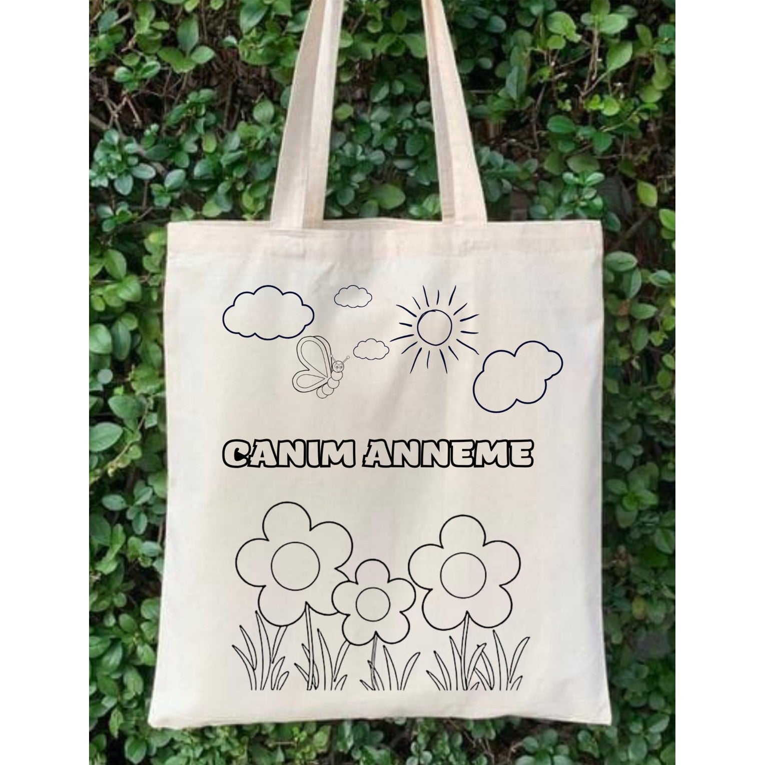 Anneler Günü Hediyesi krem kanvas çanta %100 pamuk 35x40 cm tote bag