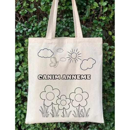 Anneler Günü Hediyesi krem kanvas çanta %100 pamuk 35x40 cm tote bag