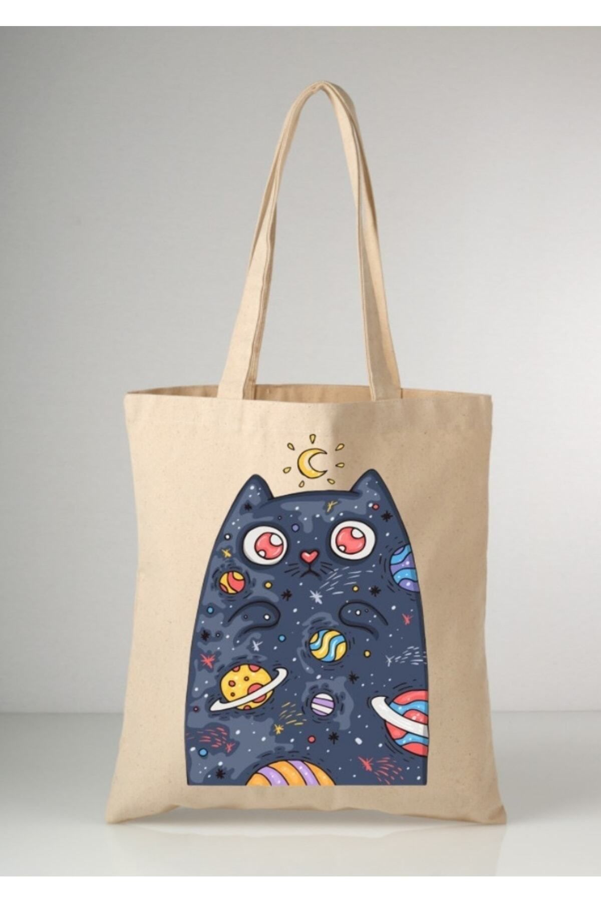Cats World Ham Bez Çanta tasarımlı ham bez çanta minimalist pinterest modeli