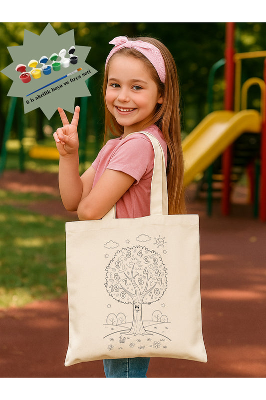 Boyama Seti Sayilar Boyama Çantasi Anaokulu Çocuk Etkinlik Boyama krem kanvas çanta %100 pamuk 35x40 cm tote bag