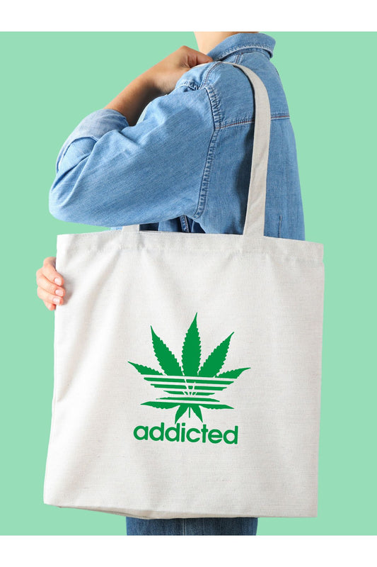 Addicted, Weeds Tasarım Tote Bag, Kalın, Bez Çanta, Omuz Çanta,