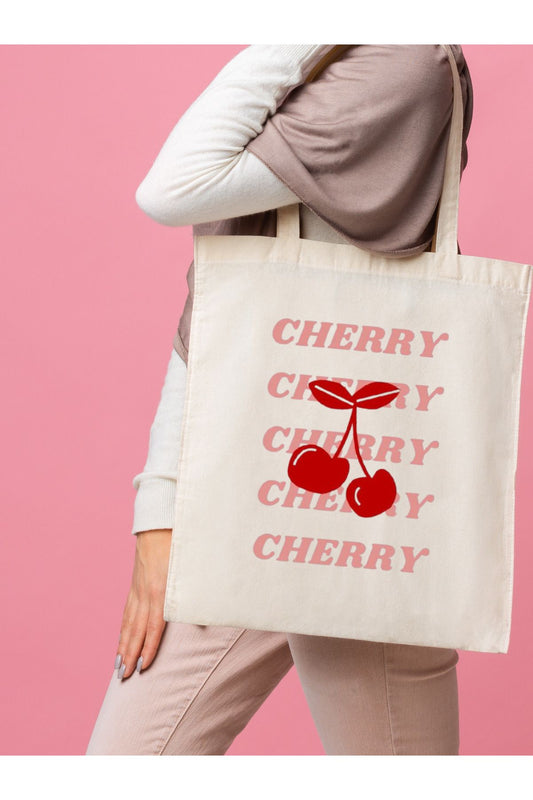 Y2K Cherry Coquette Pinterest Kiraz Retro Unisex Ham Bez Çanta tasarımlı ham bez çanta minimalist pinterest modeli
