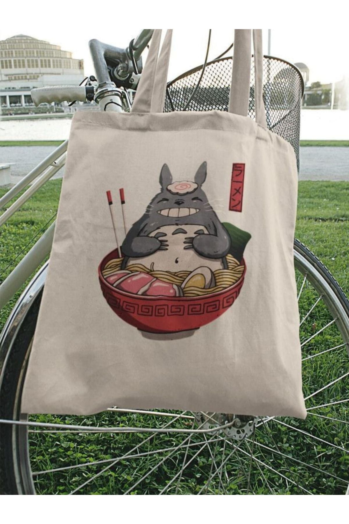 Totoros Ramen Tasarım Ham Bez Tote Bag Çanta