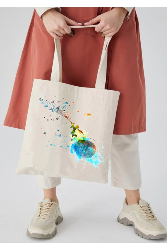 Le Petit Prince Küçük Prens Tasarımlı Tote Bag Krem Ham Bez Çanta ham bez çanta pinterest model