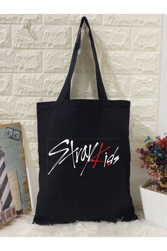 Stray Kids Skzoo Tasarım, Siyah , Kanvas Tote Bag, Bez Çanta, Kanvas Çanta, kore çanta, kpop çanta