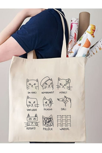 Art Cat, Sanatçı Kediler Tasarım Kalın Kanvas Tote Bag, Bez Çanta, Shopper Bag, Kanvas Çanta