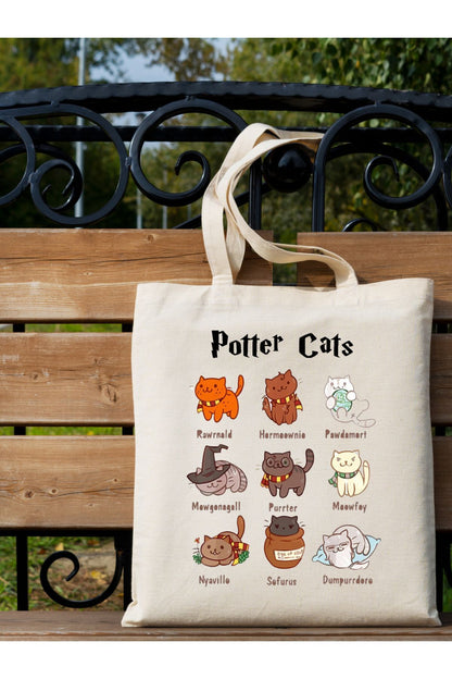 Potter Cats Harry Tasarım Ham Bez Tote Bag Çanta