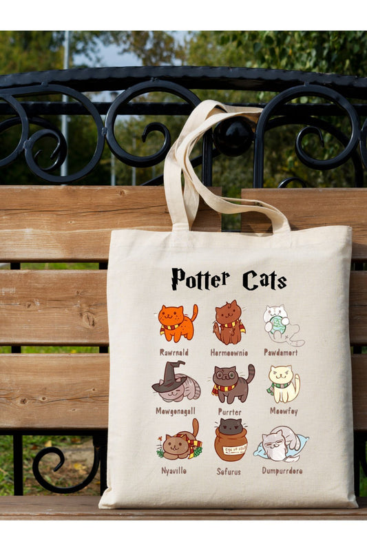 Potter Cats Harry Tasarım Ham Bez Tote Bag Çanta