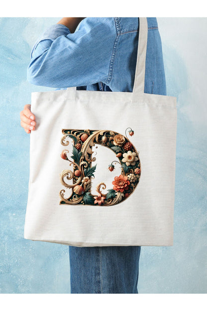 D Harf Tasarım D Harfi Çanta, Y2 Pinterest Retro Unisex Bez Çanta Tote Bag, Shopper Bag