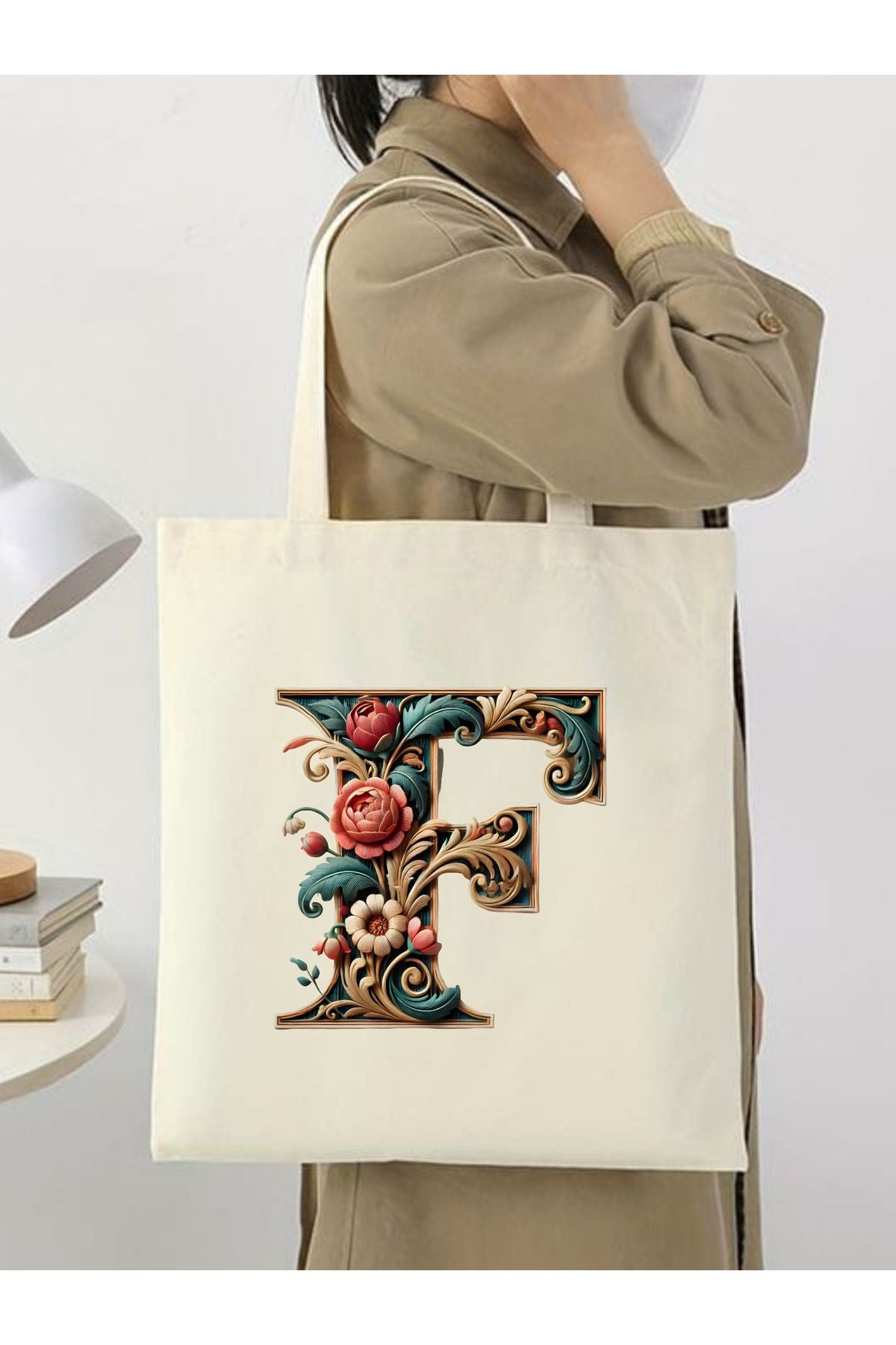 F Harfli Tasarım F Harfi Çanta, Y2 Pinterest Retro Unisex Bez Çanta Tote Bag, Shopper Bag