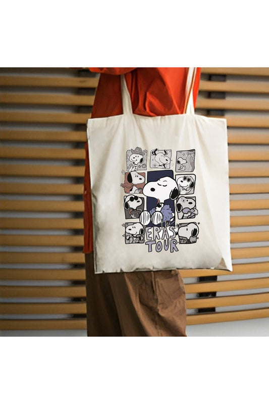 Snoopy Eras Tour Tasarım Tote Bag, Kalın, Bez Çanta, Omuz Çanta, Manga Çanta, Anime Çanta