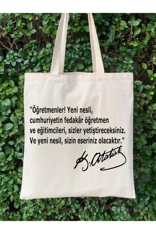Öğretmenler Günü Atatürk Imzalı Ham Bez Çanta tasarımlı ham bez çanta minimalist pinterest modeli