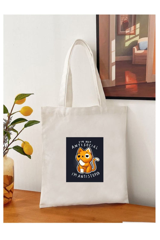 I'm Not Antisocial Tasarım Tote Bag Bez Çanta