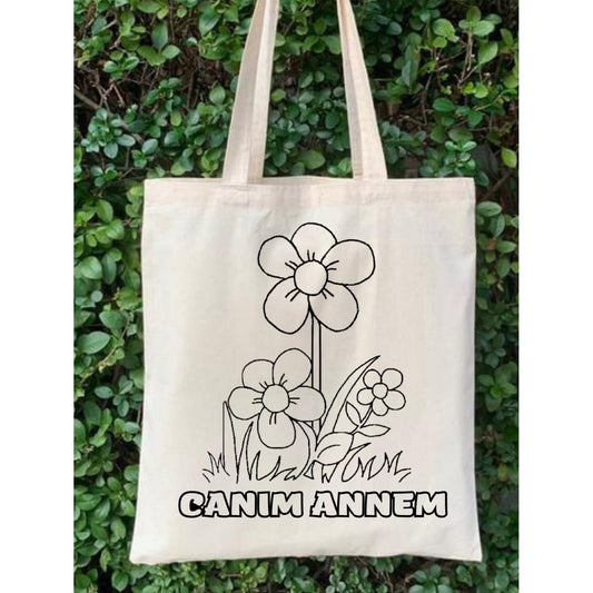 Anneler Günü krem kanvas çanta %100 pamuk 35x40 cm tote bag