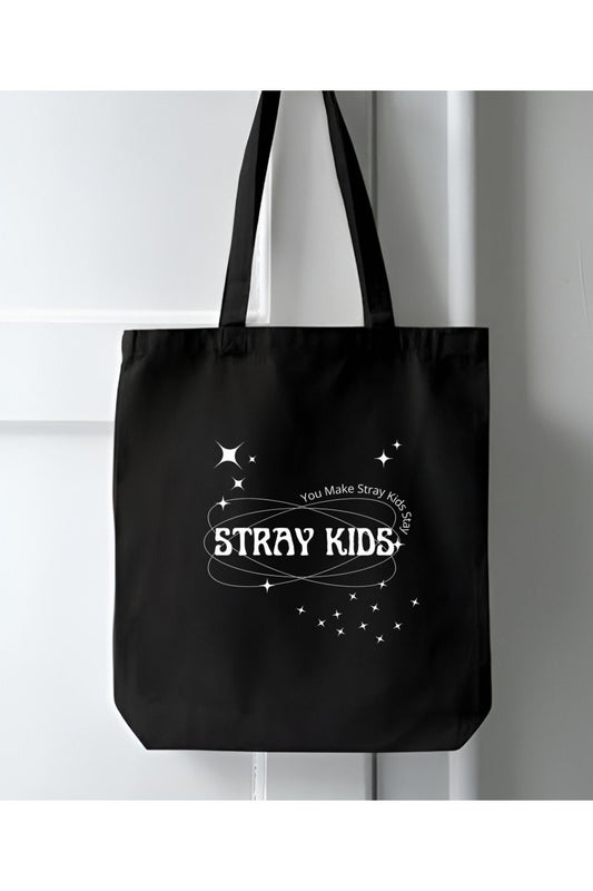 Stray Kids Skzoo Tasarım, Siyah , Kanvas Tote Bag, Bez Çanta, Kanvas Çanta