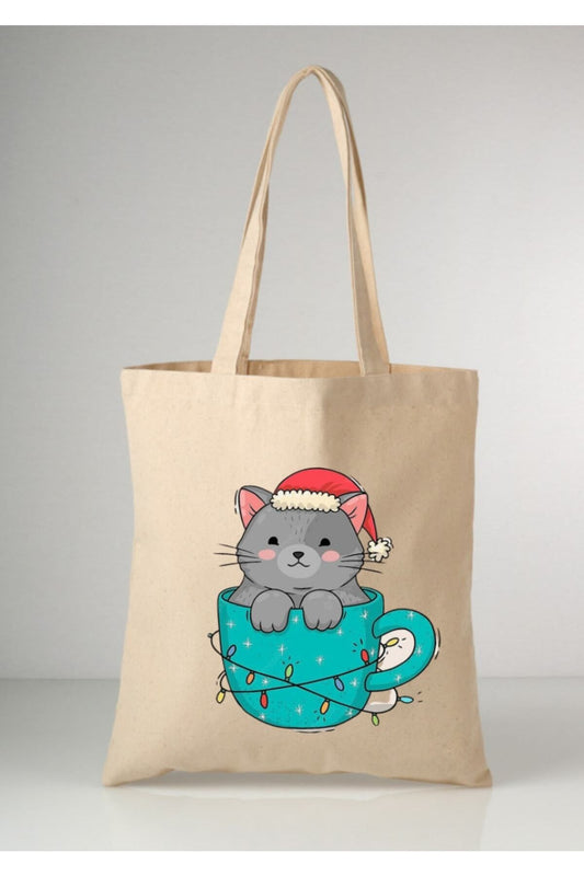 Cup Cat Kedi Tote Bag Bez Çanta