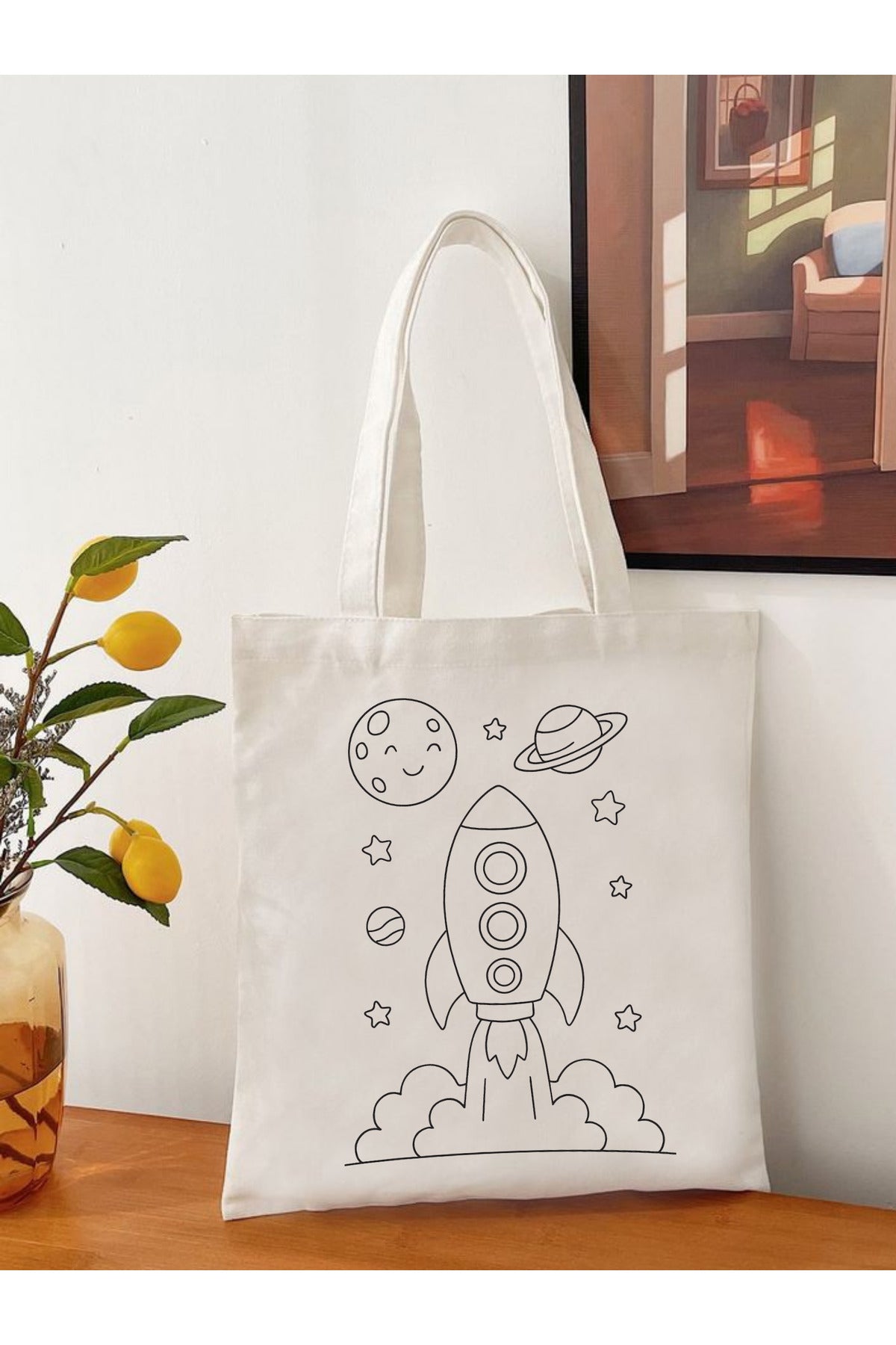 Tote Bag krem kanvas çanta %100 pamuk 35x40 cm tote bag