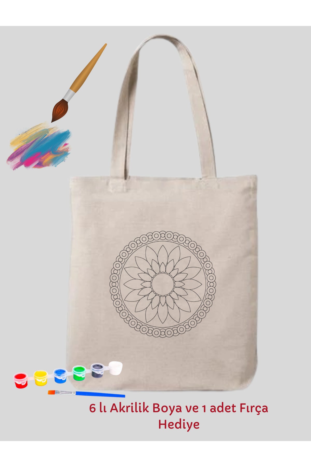 Mandala Boyama Çantasi Hobi 35*40 cm krem kanvas çanta %100 pamuk 35x40 cm tote bag