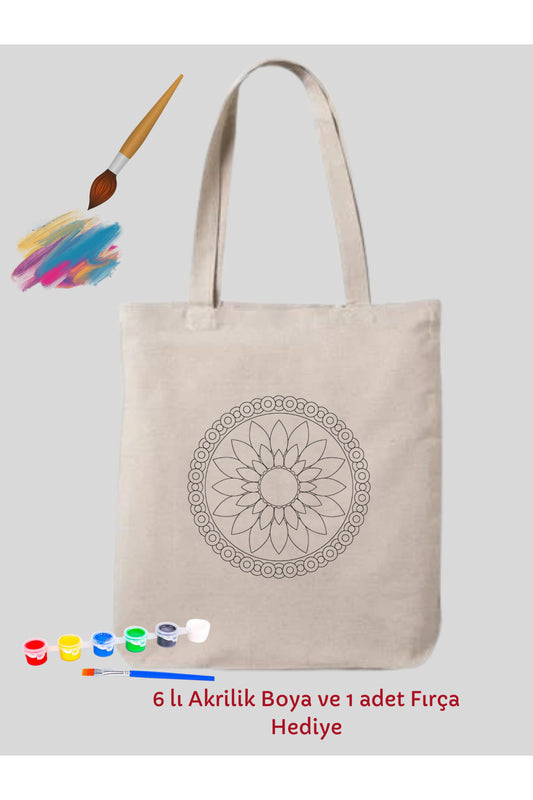 Mandala Boyama Çantasi Hobi 35*40 cm krem kanvas çanta %100 pamuk 35x40 cm tote bag