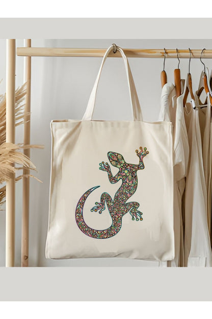 Psychedelic Trance Kertenkele Tote Bag Bez Çanta