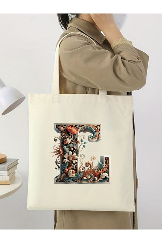 L Harfli Tasarım L Harfi Çanta, Y2 Pinterest Retro Unisex Bez Çanta Tote Bag, Shopper Bag