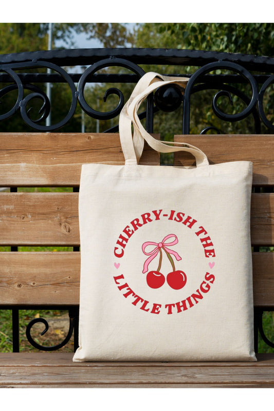 Y2K Cherry Coquette Pinterest Kiraz Retro Unisex Ham Bez Çanta tasarımlı ham bez çanta minimalist pinterest modeli
