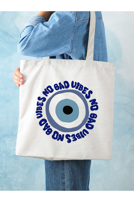 No Bad Vibes, Nazar Boncuğu Tasarım Tote Bag Bez Çanta