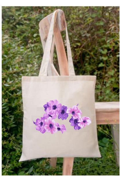 Mor Çiçek Menekşe Tote Bag Bez Çanta