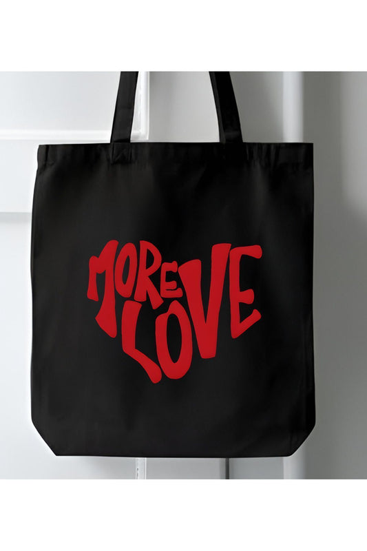 Siyah Kanvas, More Love Tote Bag Bez Çanta, Shopper Bag, Kanvas Çanta