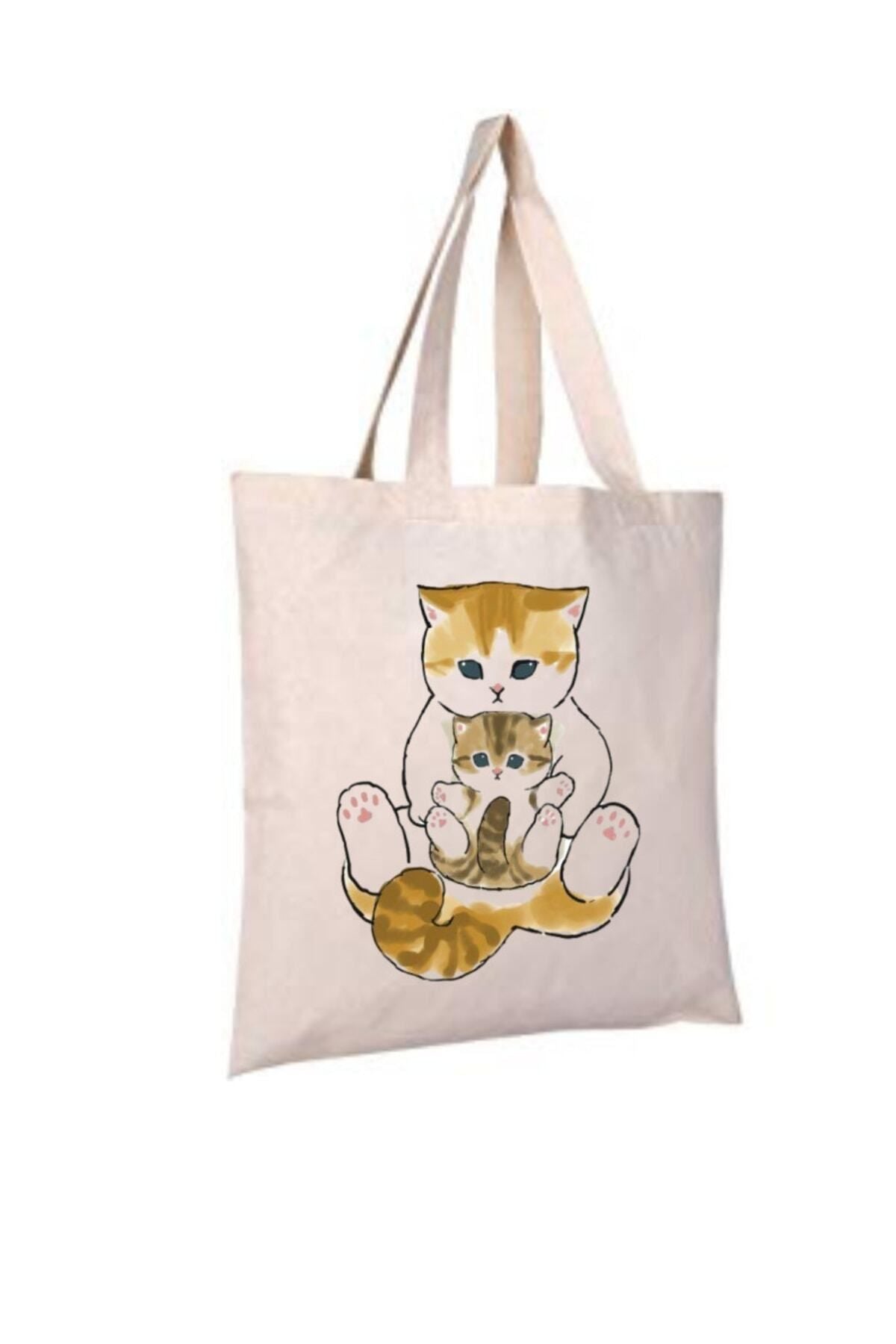 Anne Ve Yavrusu Kedi Anne Hediye Tote Bag Bez Çanta