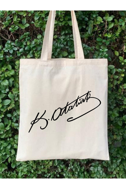Atatürk Imzalı Ham Bez Çanta tasarımlı ham bez çanta minimalist pinterest modeli