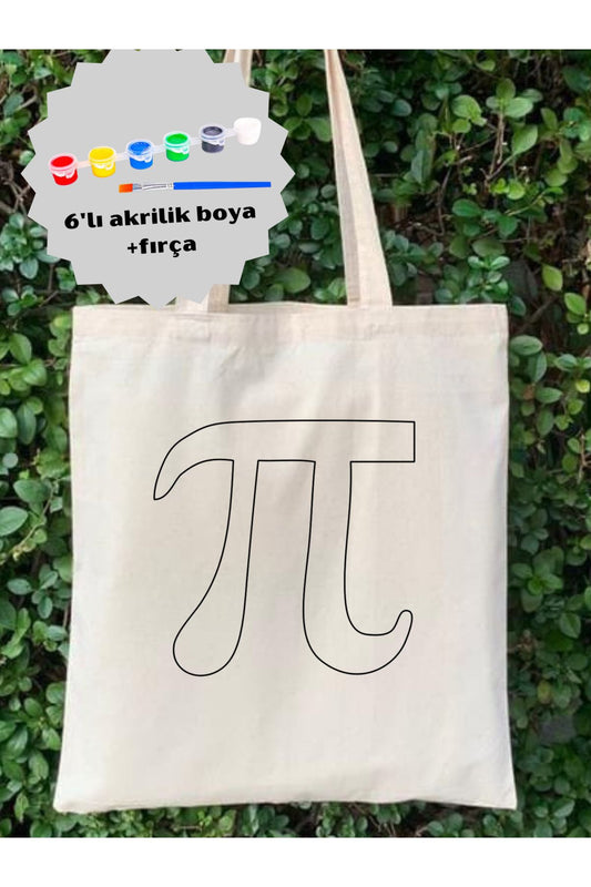 Pi Sayısı Boyama Seti, Pi Günü, Pi Tasarım Bez Çanta, Hediyelik Omuz Çantası, Tote Bag