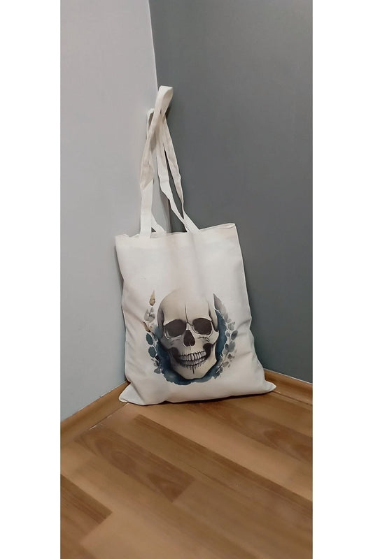 Skull Black Unique Art, Kurukafa Tasarım Tote Bag Bez Çanta