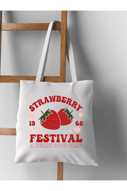 Strawberry Festival, Çilek Festivali Y2k Kalın Tote Bag, Bez Çanta, Alışveriş Kitap Çantası