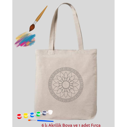 Hediye Hobi Mandala 35*40 cm krem kanvas çanta %100 pamuk 35x40 cm tote bag