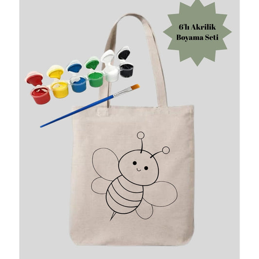 Boyama Seti Ari Maya Boyama Çantasi Anaokulu Çocuk Etkinlik Boyama krem kanvas çanta %100 pamuk 35x40 cm tote bag