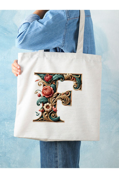 F Harfli Tasarım F Harfi Çanta, Y2 Pinterest Retro Unisex Bez Çanta Tote Bag, Shopper Bag