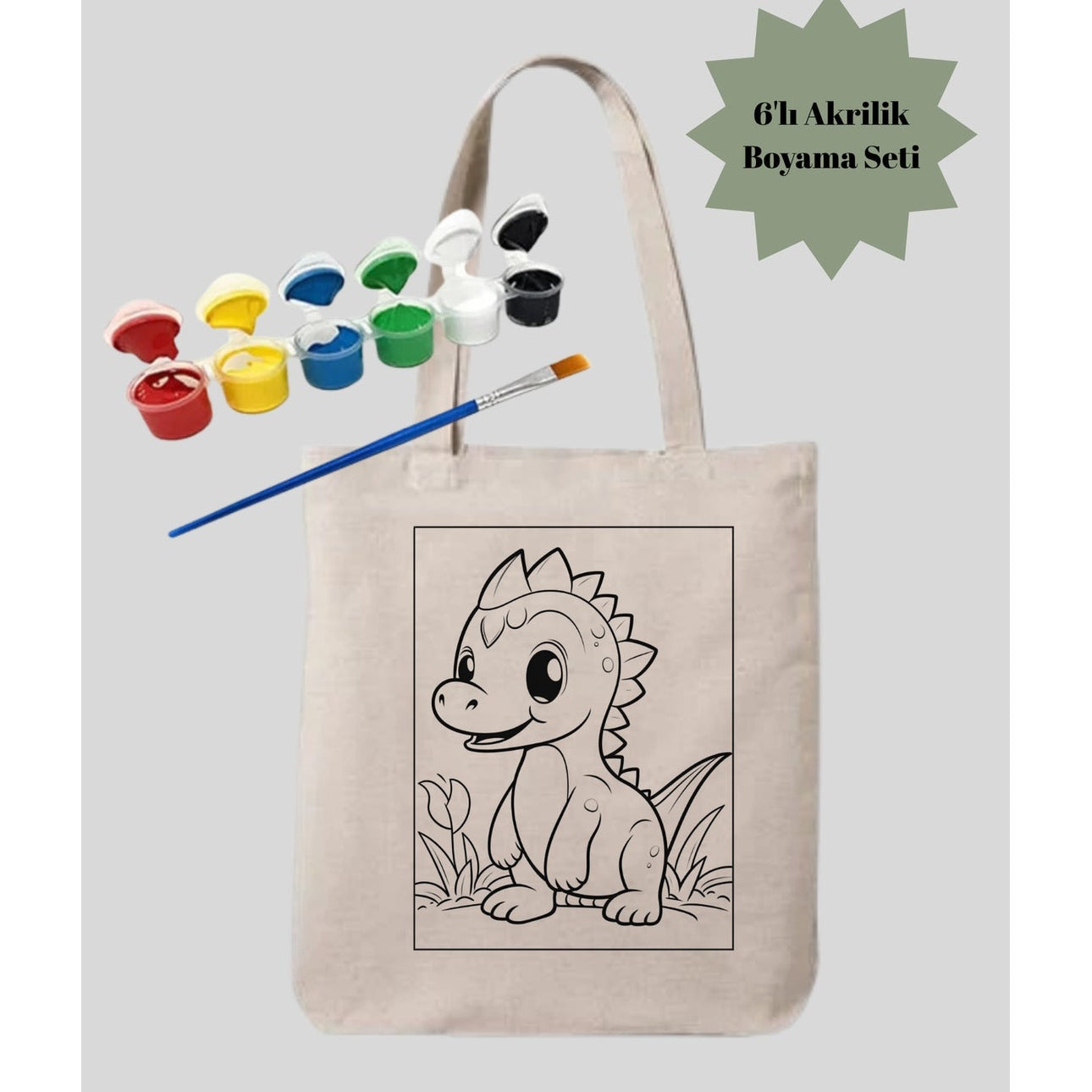 Boyama Seti Dinazorlu Boyama Çantasi krem kanvas çanta %100 pamuk 35x40 cm tote bag