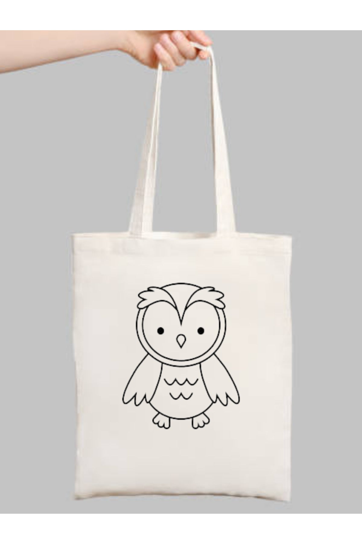 Baykus Çocuk Boyama Çantasi krem kanvas çanta %100 pamuk 35x40 cm tote bag