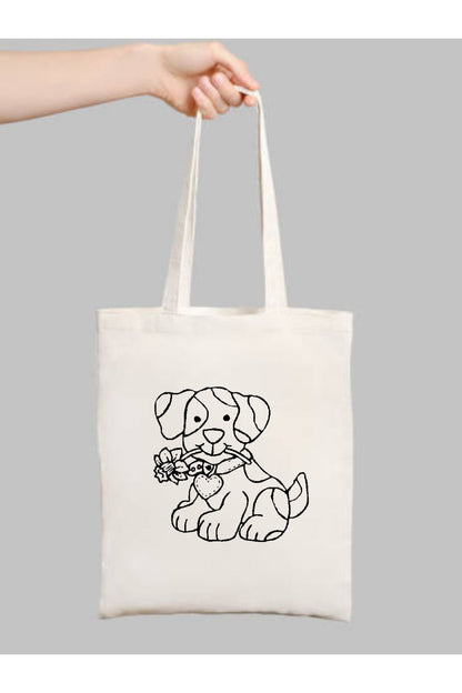 Köpekli Çocuk Boyama Çantası, Boyama Bez Çanta Tote Bag