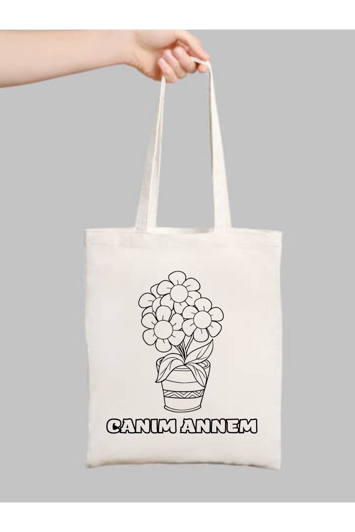 Anneler Günü Hediyesi, Çiçekli Anne Hediye Boyama Çantası Tote Bag, Bez Çanta