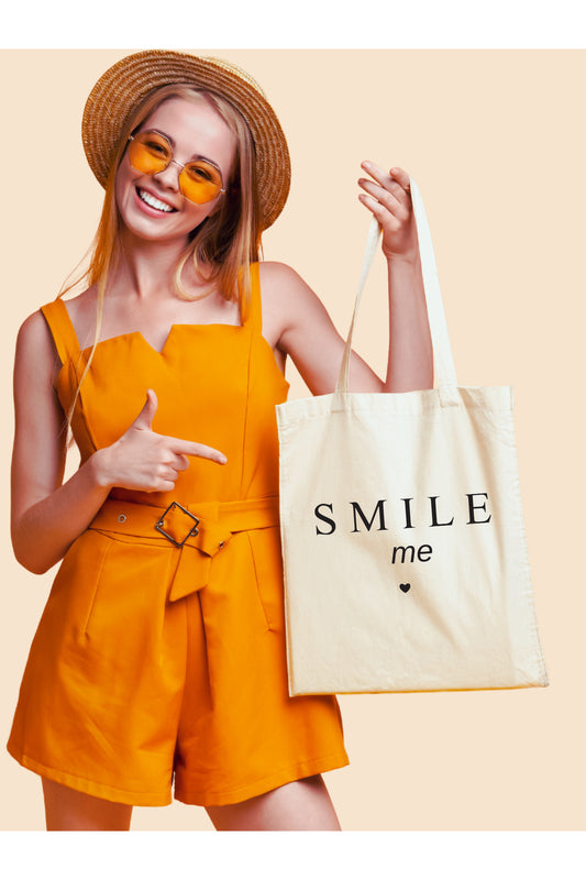 Smile Me Tasarım Krem Kanvas Çanta – 35x40 cm