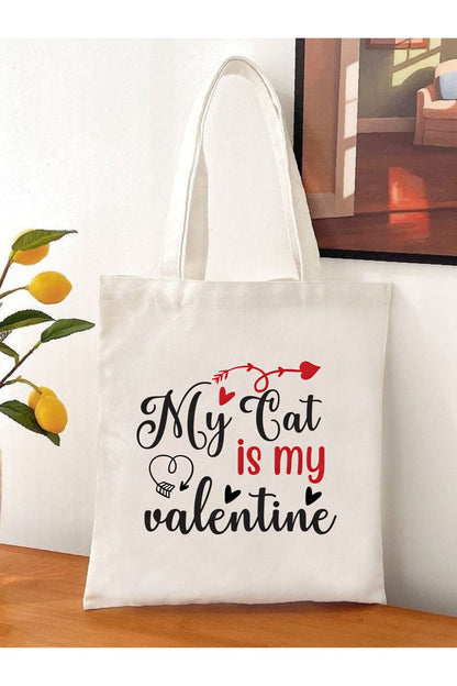 Sevgililer Günü Hediye My Cat Is Valentine Tote Bag Bez Çanta