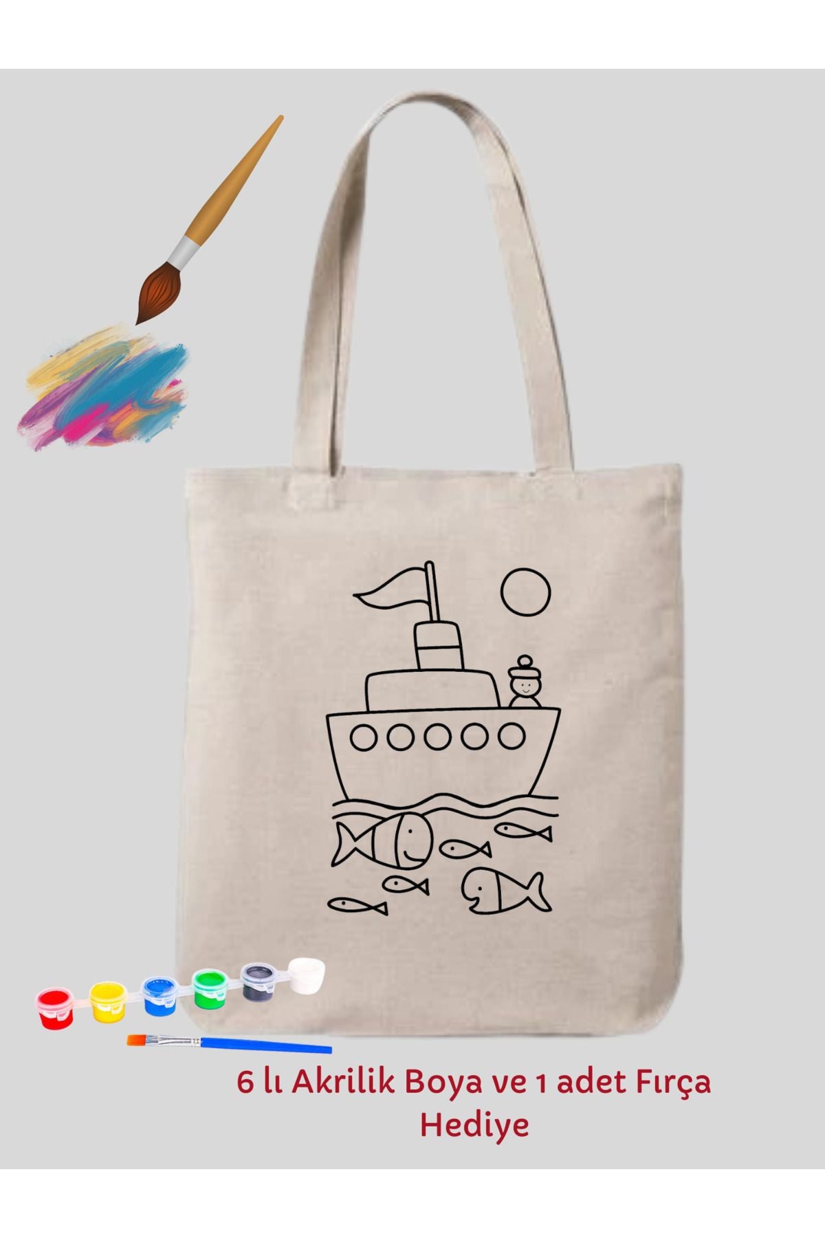 Gemi Tasarım Sınırlı Boyama Çantası Hobi 35*40 cm Ham Bez Çanta Boyama Seti