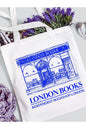 London Books, Bookshop Kalın Beyaz Bez Çanta, Tote Bag, Shopper Bag, Omuz Çantası