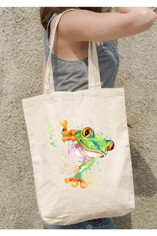 Frog Ham Bez Çanta tasarımlı ham bez çanta minimalist pinterest modeli
