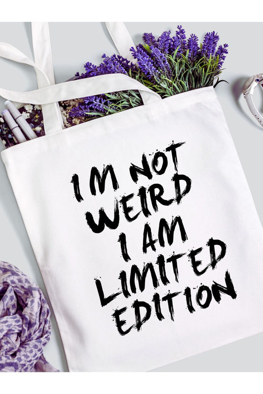I am Limited Edition Motto Tasarım Tote Bag Bez Çanta, Kol Omuz Çantası Kalın Kanvas