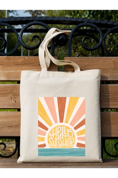 Hello Sunshine, Güneş Tasarım Ham Bez Tote Bag Bez Çanta